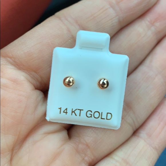 14k Rose Yellow Gold Stud Earrings 4mm - Picture 6 of 11